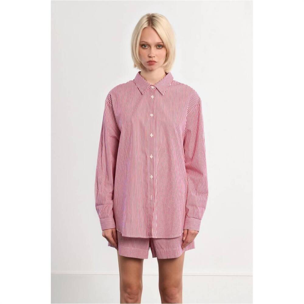 NEW LILI SIDONIO oversized long sleeve shirt in red striped cotton